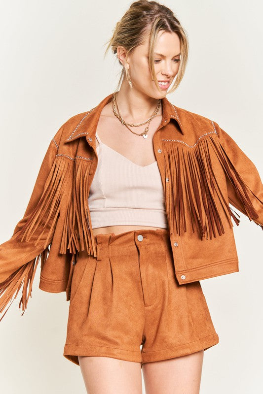 Riviera Reverie: Suede Studded Fringe Artisanal Jacket