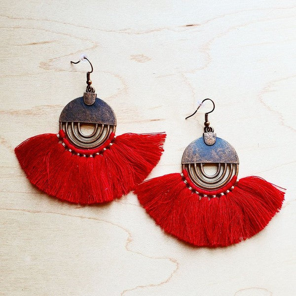 Chic Chandeliers: Copper Charm Fan Tassel Earrings