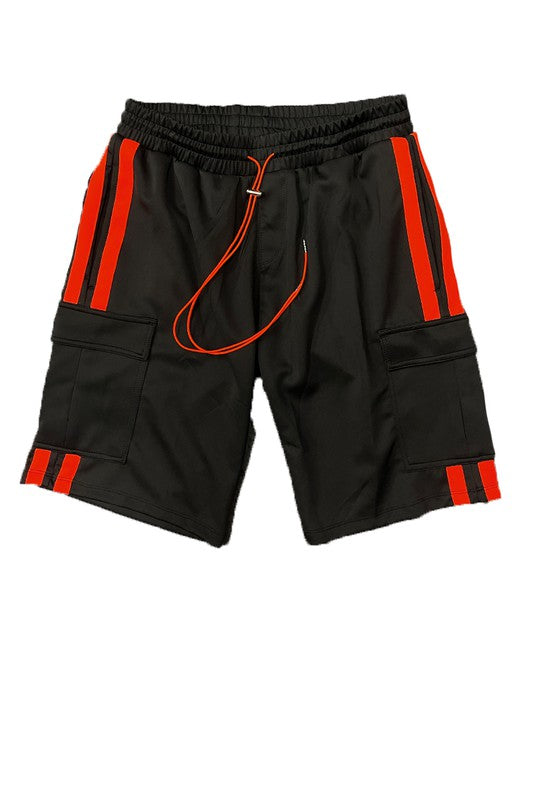 Dual-Stripe Cargo Pocket Tracksuit: Jacket & Shorts Combo
