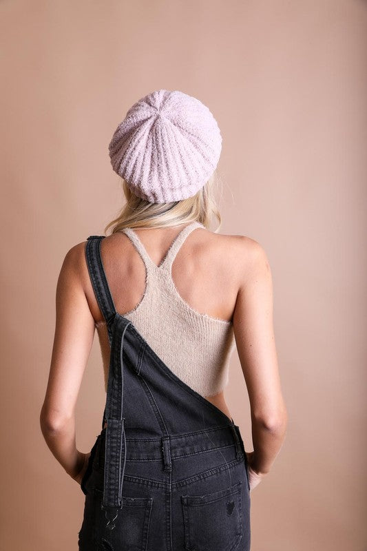 Cozy Chic Parisian Plume: The Bouclé Rib Knit Beret