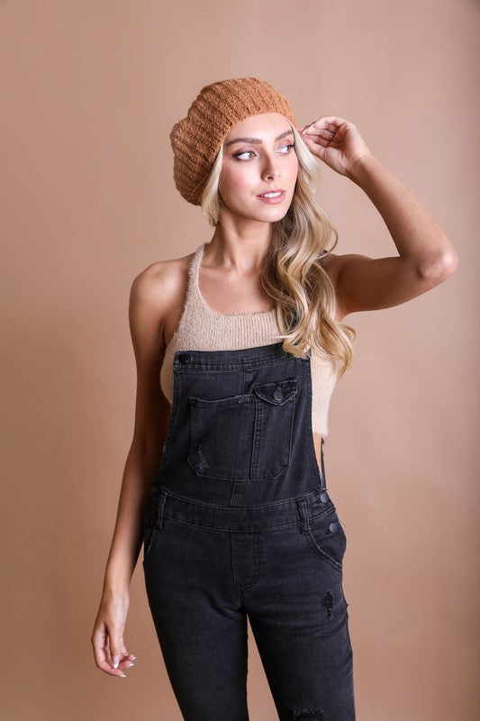 Cozy Chic Parisian Plume: The Bouclé Rib Knit Beret