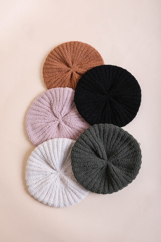 Cozy Chic Parisian Plume: The Bouclé Rib Knit Beret