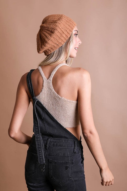 Cozy Chic Parisian Plume: The Bouclé Rib Knit Beret