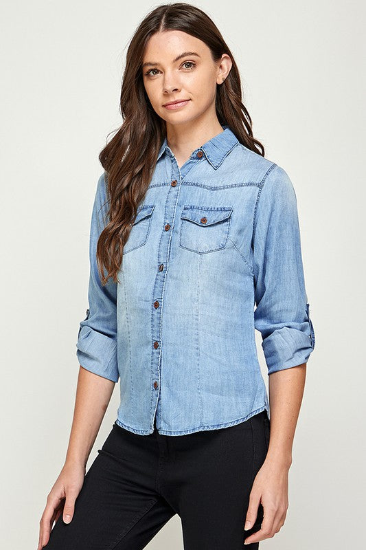 Ephemeral Elegance: Denim Debonair Blouse