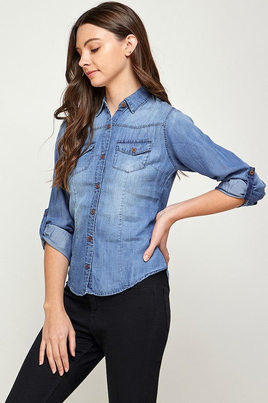 Ephemeral Elegance: Denim Debonair Blouse