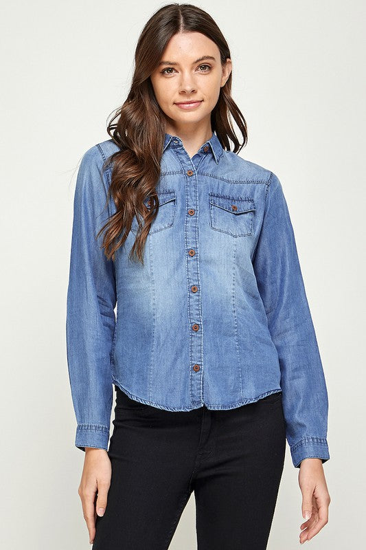 Ephemeral Elegance: Denim Debonair Blouse
