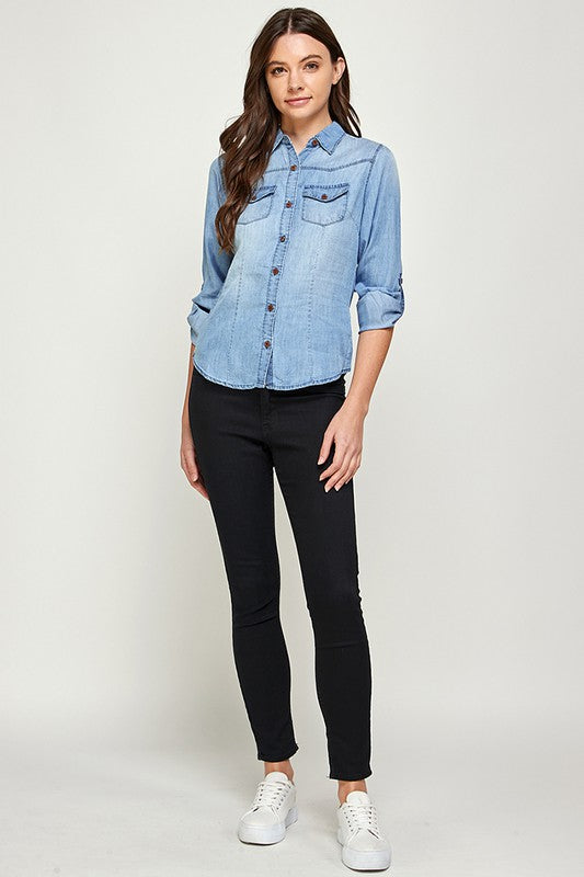 Ephemeral Elegance: Denim Debonair Blouse