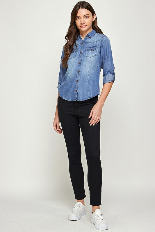 Ephemeral Elegance: Denim Debonair Blouse