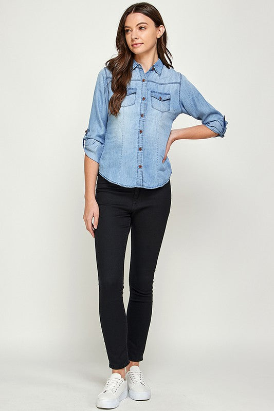 Ephemeral Elegance: Denim Debonair Blouse