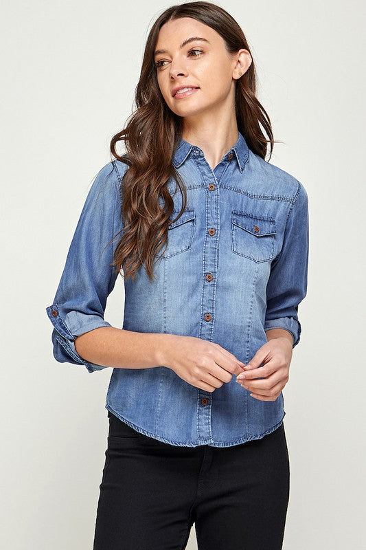 Ephemeral Elegance: Denim Debonair Blouse