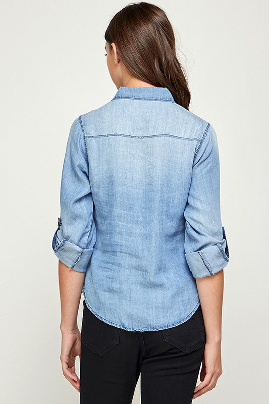 Ephemeral Elegance: Denim Debonair Blouse