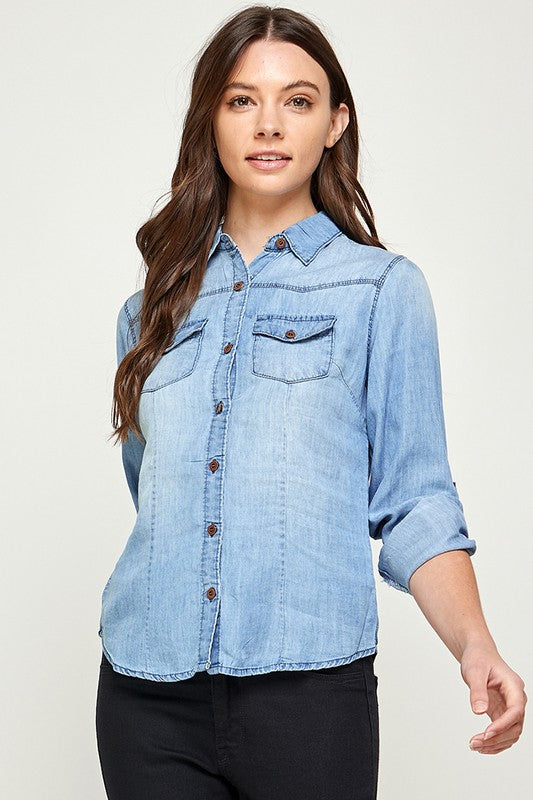 Ephemeral Elegance: Denim Debonair Blouse