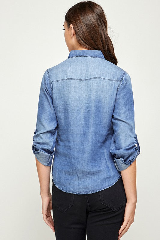 Ephemeral Elegance: Denim Debonair Blouse