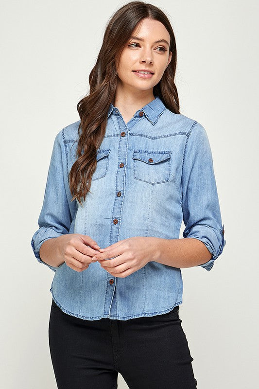 Ephemeral Elegance: Denim Debonair Blouse