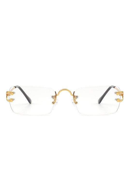 Retro Reflector: The Edgy Element Rimless Flat Top Tinted Shades
