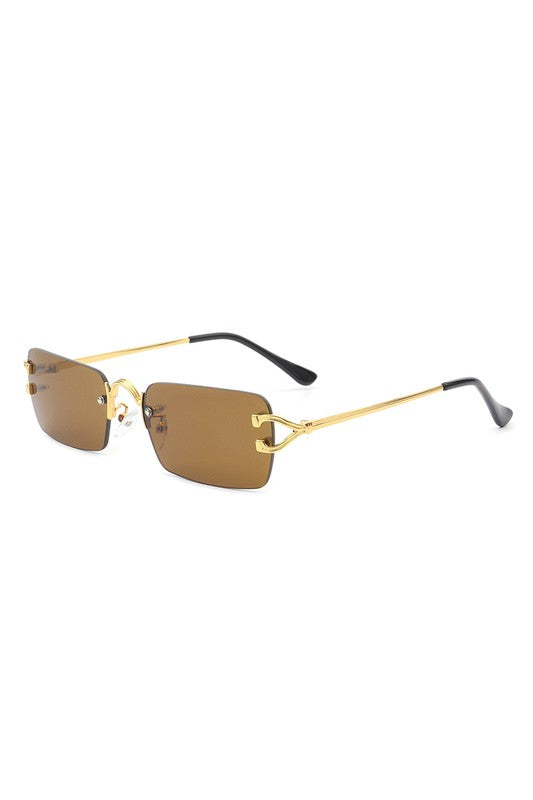 Retro Reflector: The Edgy Element Rimless Flat Top Tinted Shades