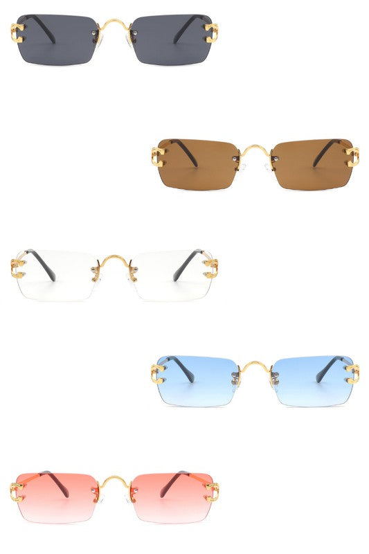 Retro Reflector: The Edgy Element Rimless Flat Top Tinted Shades