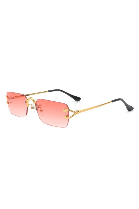 Retro Reflector: The Edgy Element Rimless Flat Top Tinted Shades