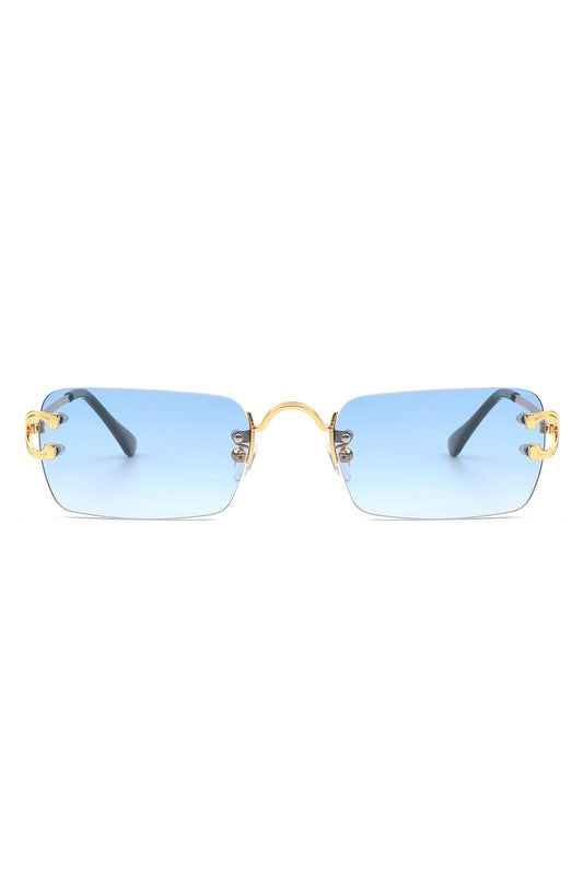 Retro Reflector: The Edgy Element Rimless Flat Top Tinted Shades