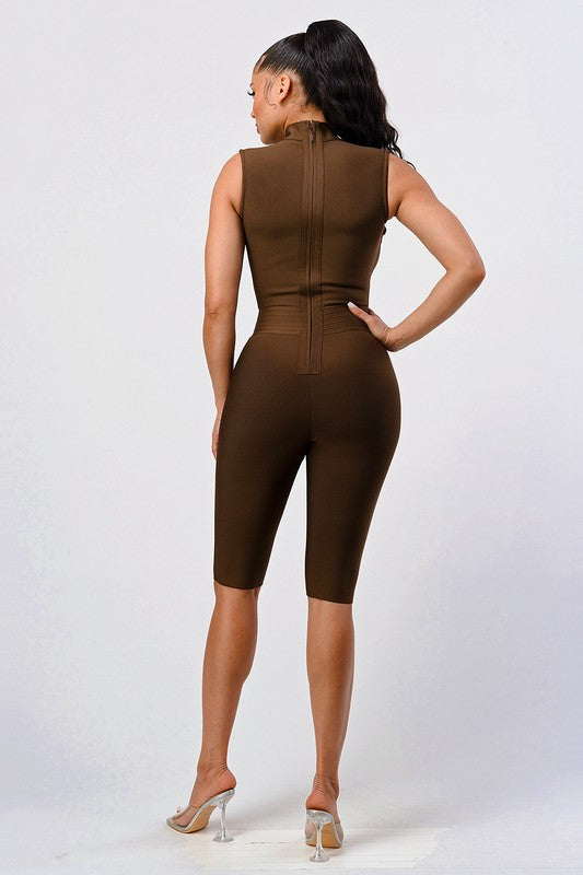 Intertwine Allure: Laced-Lattice Bodycon Romper