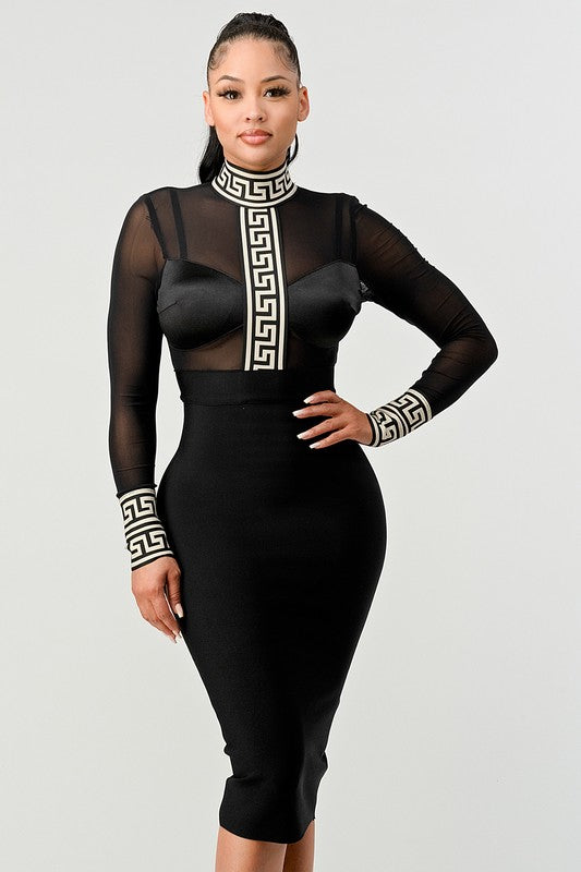 AllureAthina: Mystique Mosaic Mesh Contrast Bandage Dress