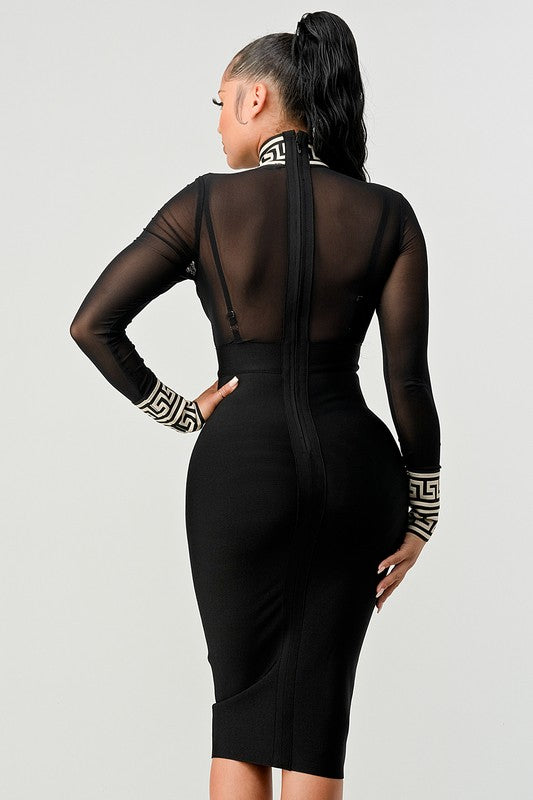 AllureAthina: Mystique Mosaic Mesh Contrast Bandage Dress