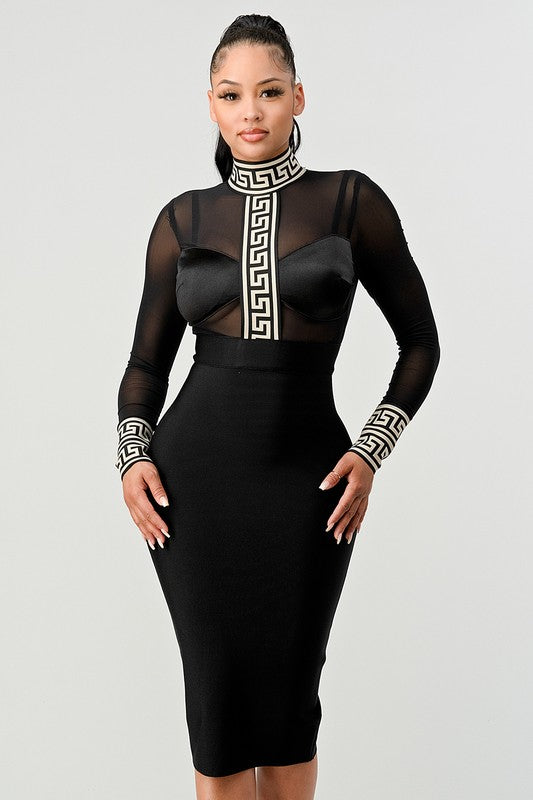 AllureAthina: Mystique Mosaic Mesh Contrast Bandage Dress