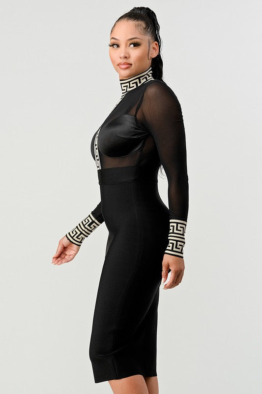 AllureAthina: Mystique Mosaic Mesh Contrast Bandage Dress