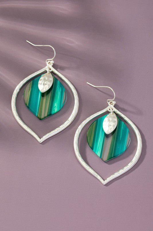 MettleTear: Two-Tone Striped Resin Drops on Hammered Casting Teardrop Hoops