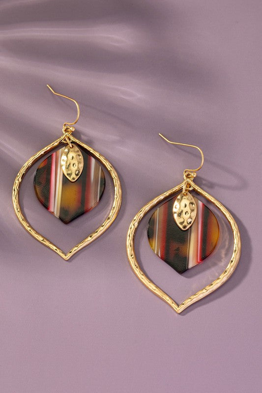 MettleTear: Two-Tone Striped Resin Drops on Hammered Casting Teardrop Hoops