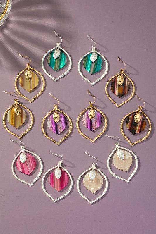 MettleTear: Two-Tone Striped Resin Drops on Hammered Casting Teardrop Hoops