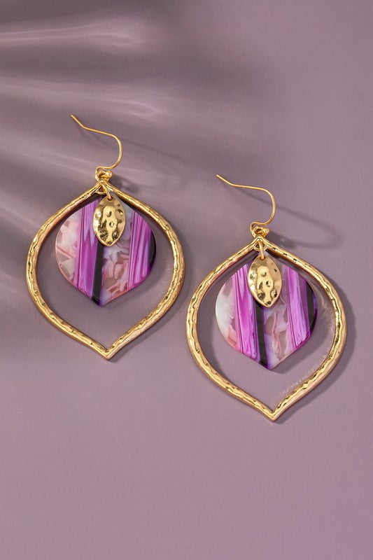 MettleTear: Two-Tone Striped Resin Drops on Hammered Casting Teardrop Hoops