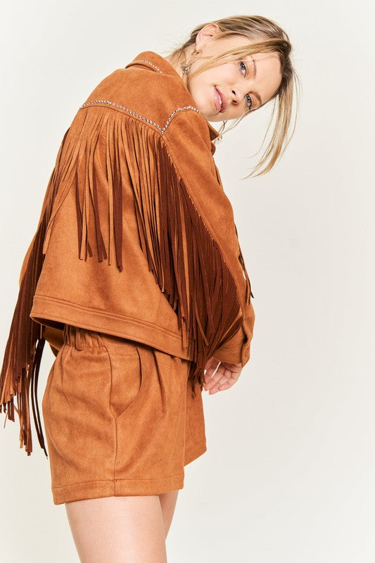 Riviera Reverie: Suede Studded Fringe Artisanal Jacket
