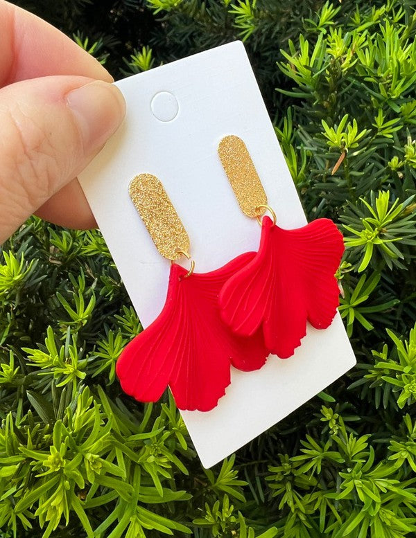 Ginkgo Glamour Drops: Scarlet Flair Acrylic Earrings