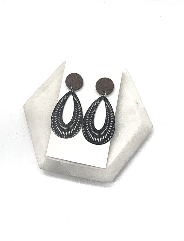 Noir Naturelle: Wooden Whirl Statement Earrings