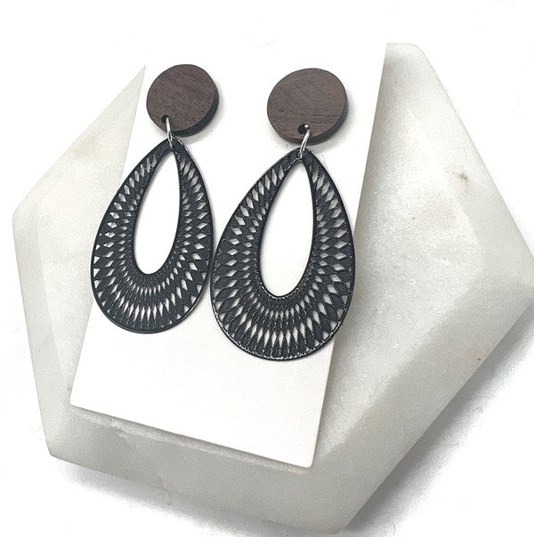 Noir Naturelle: Wooden Whirl Statement Earrings