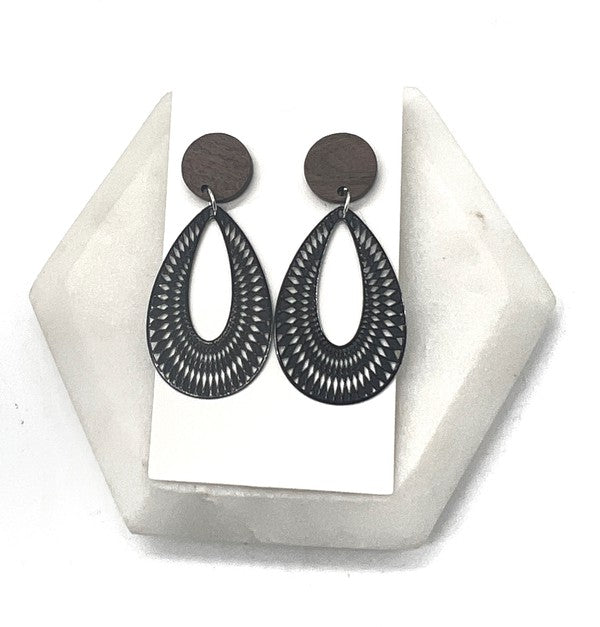 Noir Naturelle: Wooden Whirl Statement Earrings