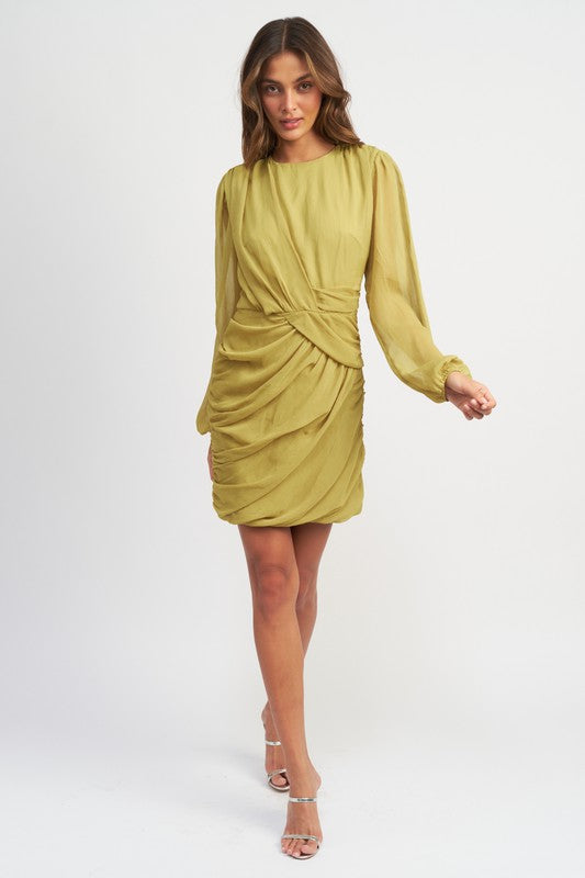 MystiquePassion: CozyCharms Long Sleeve Ruched Mini Dress