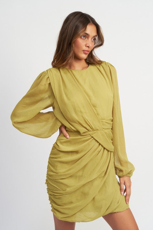 MystiquePassion: CozyCharms Long Sleeve Ruched Mini Dress