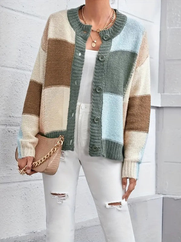 Savvy Sage: Timeless Elegance in Beige Cream Button-Up Sweater Cardigan