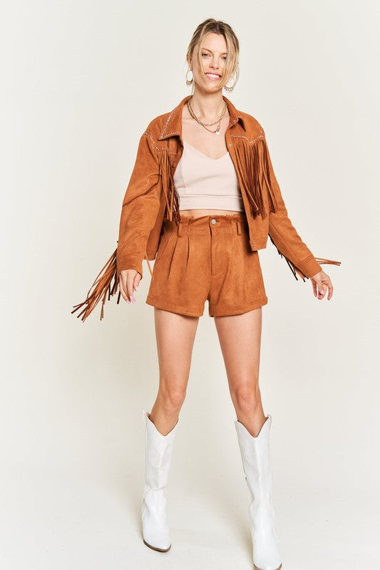 Riviera Reverie: Suede Studded Fringe Artisanal Jacket