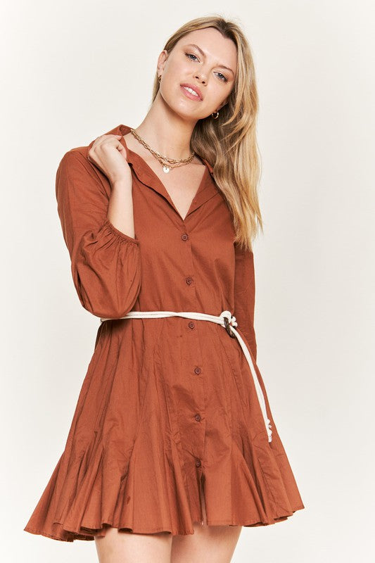 Elegant Affair Silhouette Dress: The Buttoned Bliss Flare with Belt