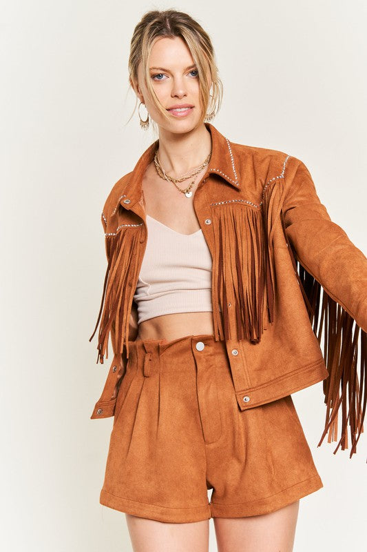 Riviera Reverie: Suede Studded Fringe Artisanal Jacket