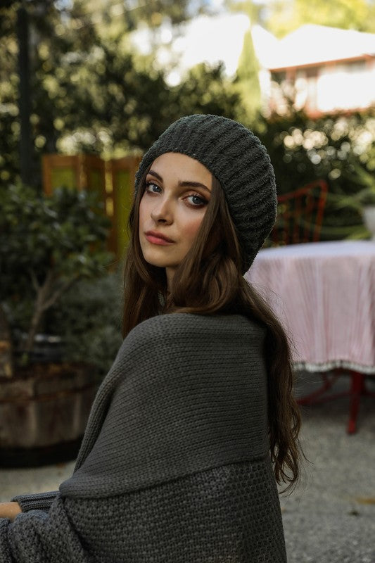 Cozy Chic Parisian Plume: The Bouclé Rib Knit Beret