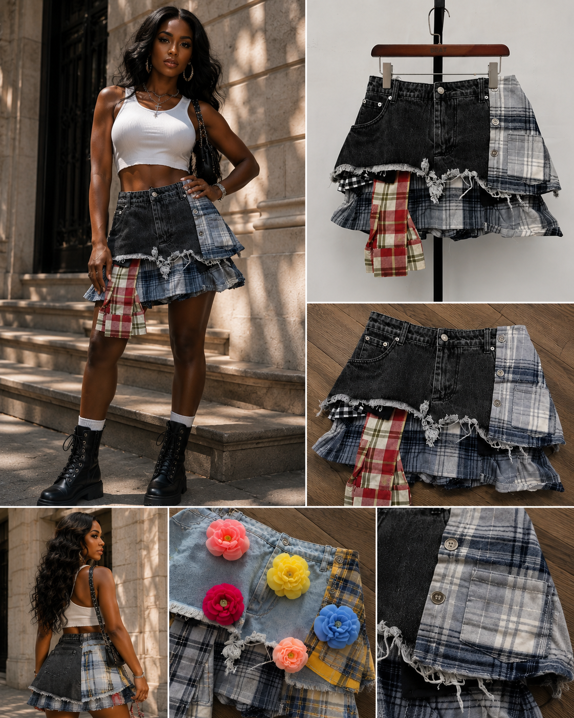 Rebel Remix Patchwork Denim Mini Skirt