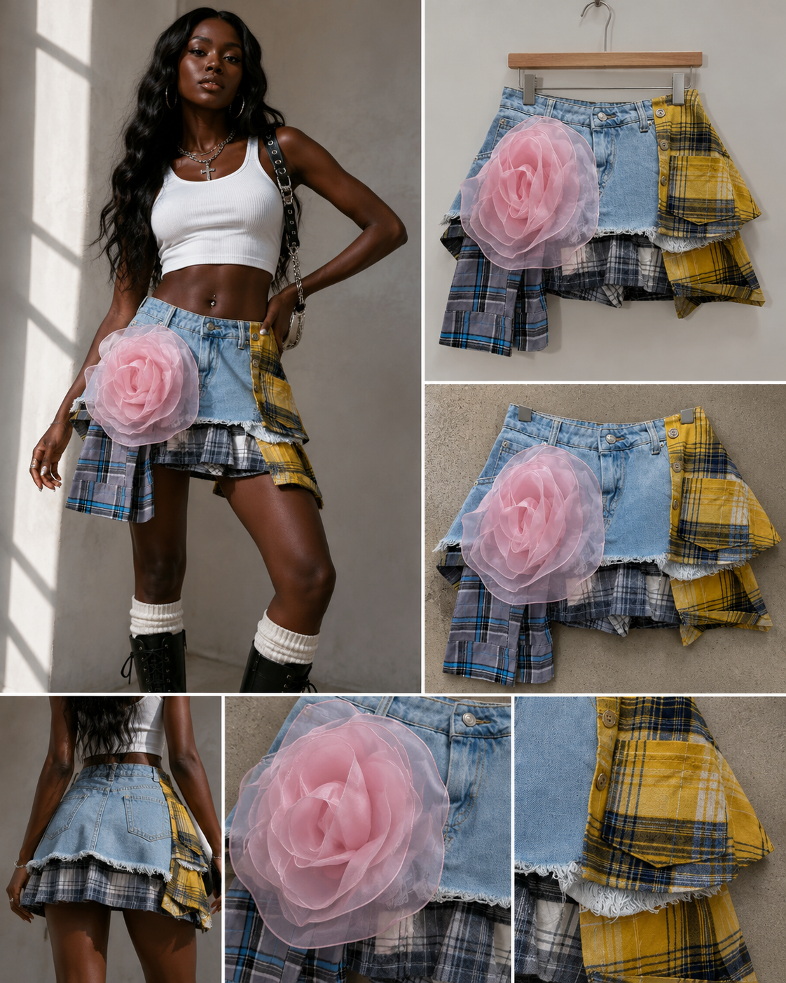 Rebel Remix Patchwork Denim Mini Skirt