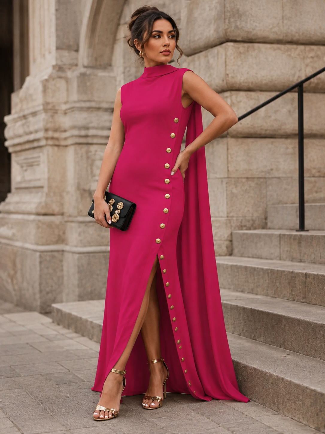 Monarch Muse Cape Maxi Dress