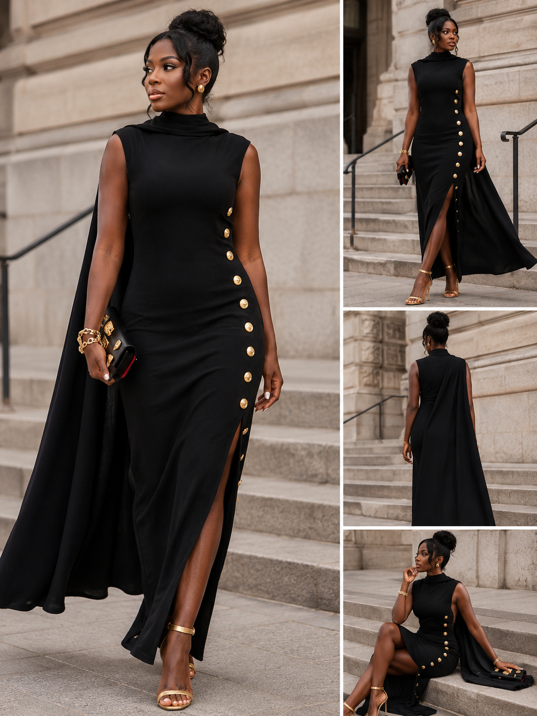 Monarch Muse Cape Maxi Dress