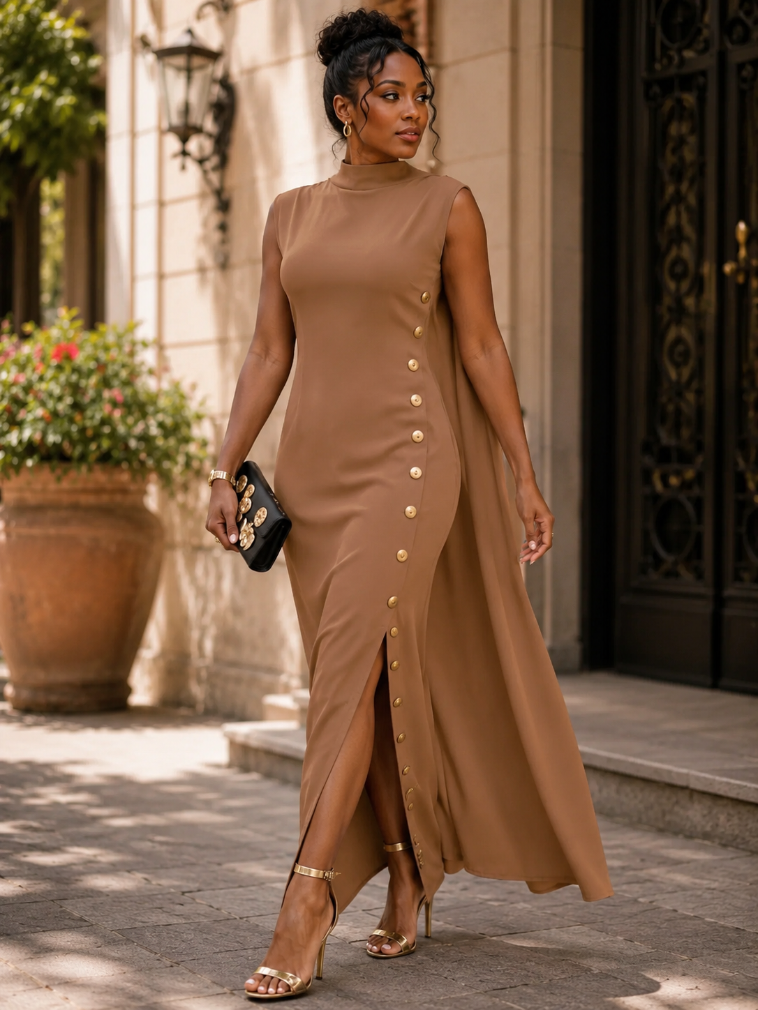 Monarch Muse Cape Maxi Dress