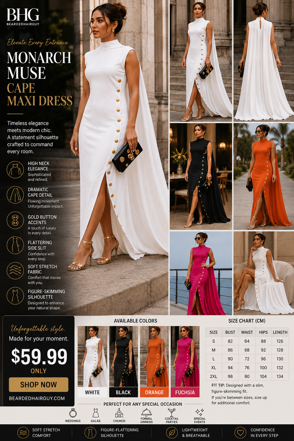 Monarch Muse Cape Maxi Dress